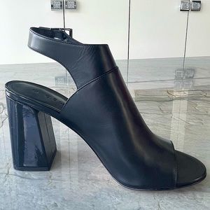 M. Gemi- Black Leather Peep-Toe Heeled Booties